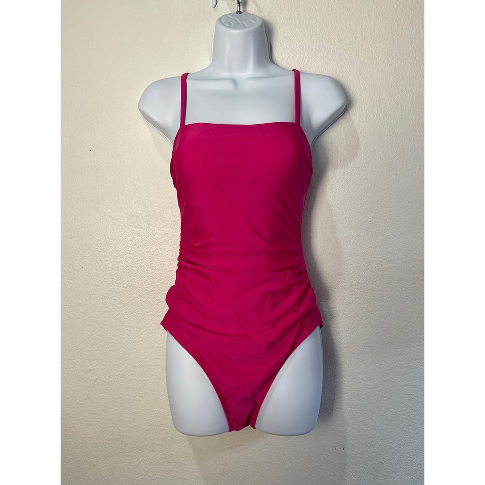 Cupshe Womens Magenta Ruched One Piece Swimsuit Strappy Back Size S - Picture 3 of 9